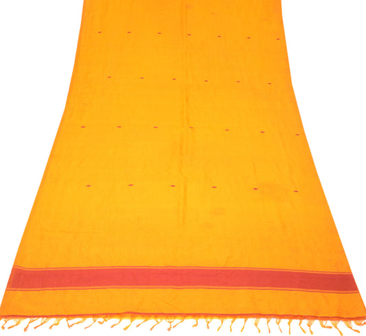 Sushila Vintage Pure Silk Sari Remnant Scrap Hand Woven Yellow Craft Fabric