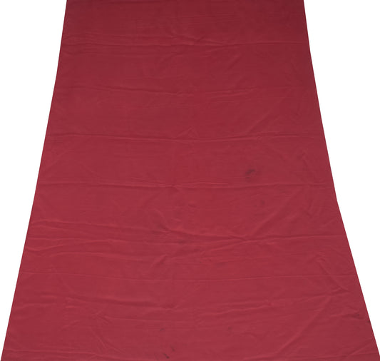 Sushila Vintage Pure Creep Sari Remnant Scrap Maroon Soft Craft Fabric