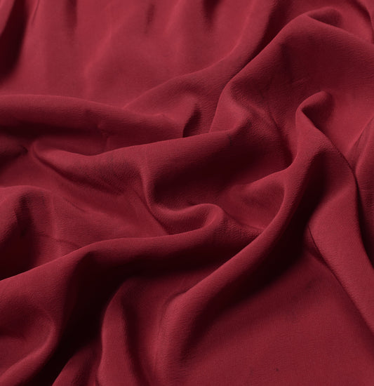 Sushila Vintage Pure Creep Sari Remnant Scrap Maroon Soft Craft Fabric