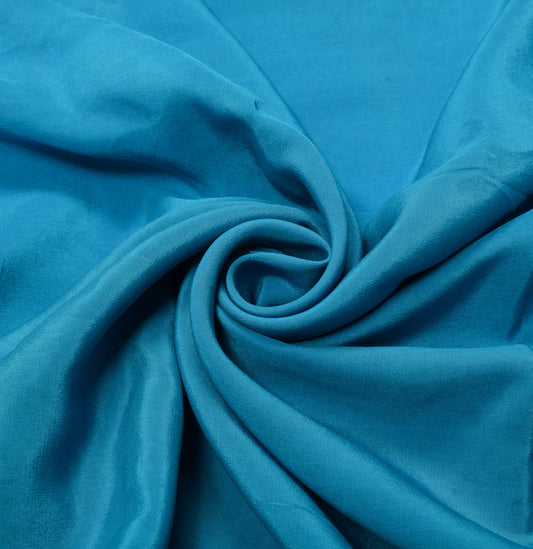 Sushila Vintage Turquoise Blue Sari Remnant Scrap Pure Crepe Silk Craft Fabric