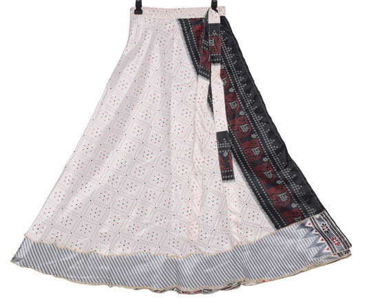 Sushila Vintage White Art Silk Saree Magic Wrap Reversible Skirt Beach Dress