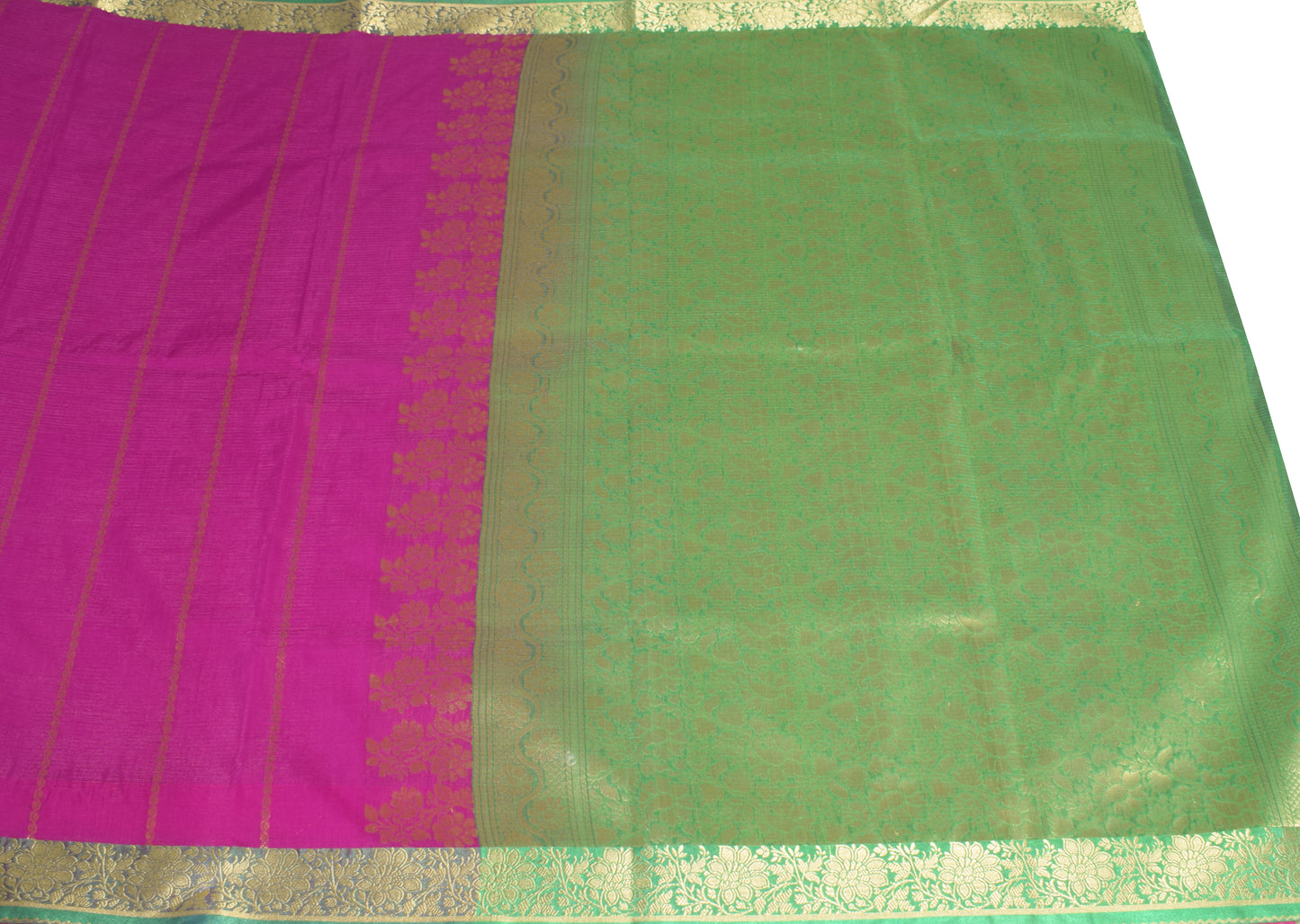 Sushila Vintage Purple Saree Green Border Pallu Banarasi Brocade Art Silk Sari Craft fabric