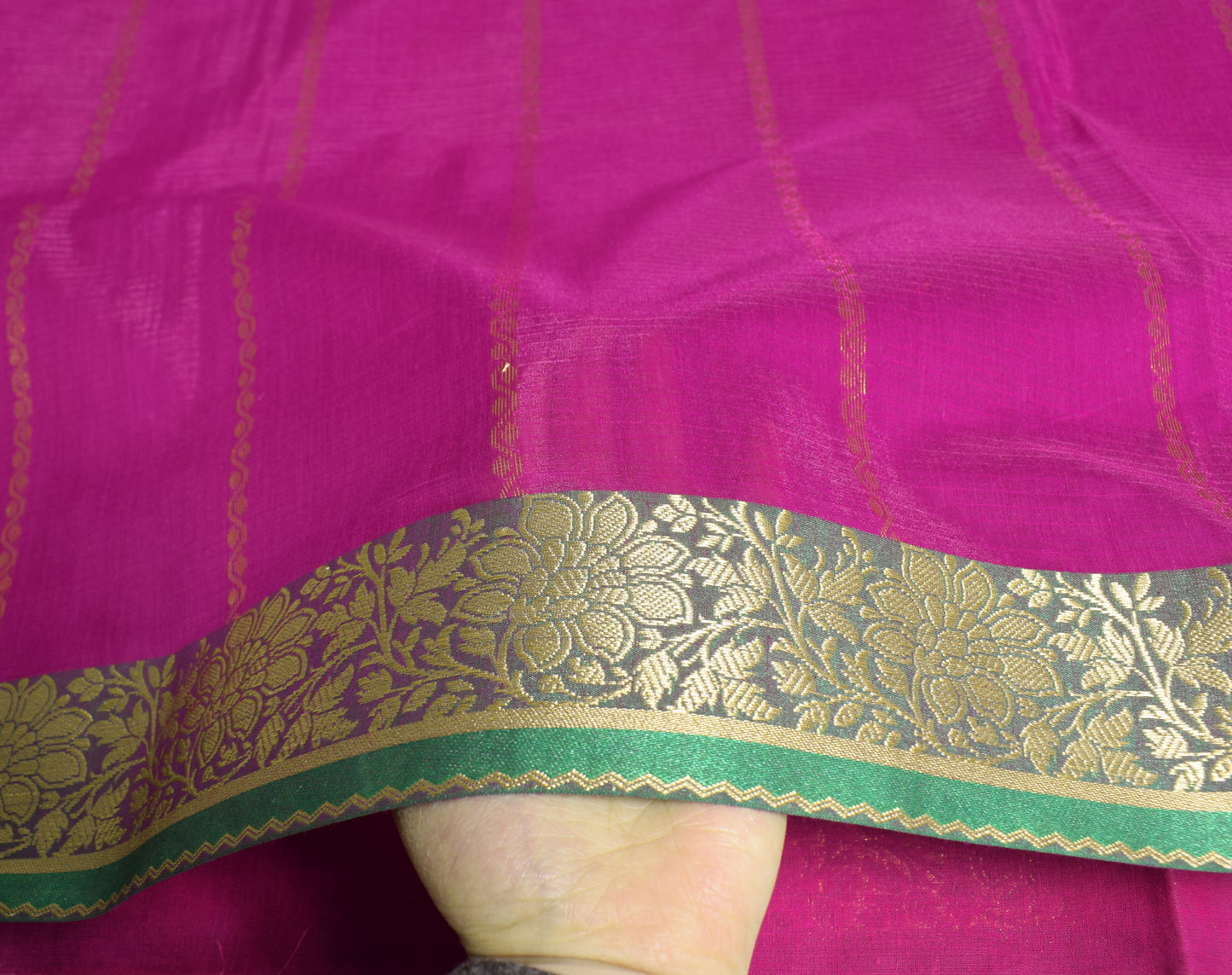 Sushila Vintage Purple Saree Green Border Pallu Banarasi Brocade Art Silk Sari Craft fabric