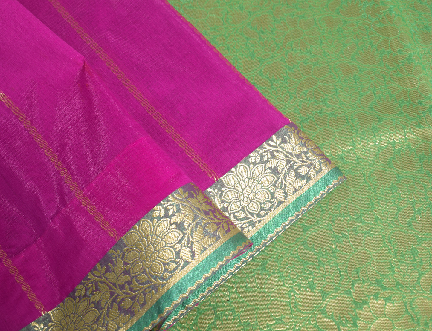 Sushila Vintage Purple Saree Green Border Pallu Banarasi Brocade Art Silk Sari Craft fabric