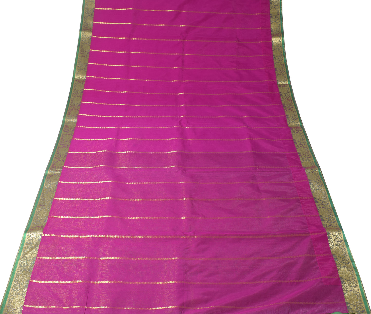 Sushila Vintage Purple Saree Green Border Pallu Banarasi Brocade Art Silk Sari Craft fabric