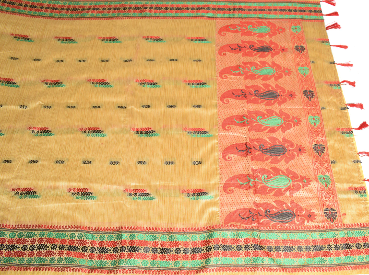 Sushila Vintage Cream Saree Indian Art Silk Hand Woven Paisley Craft Sari 6YD Fabric