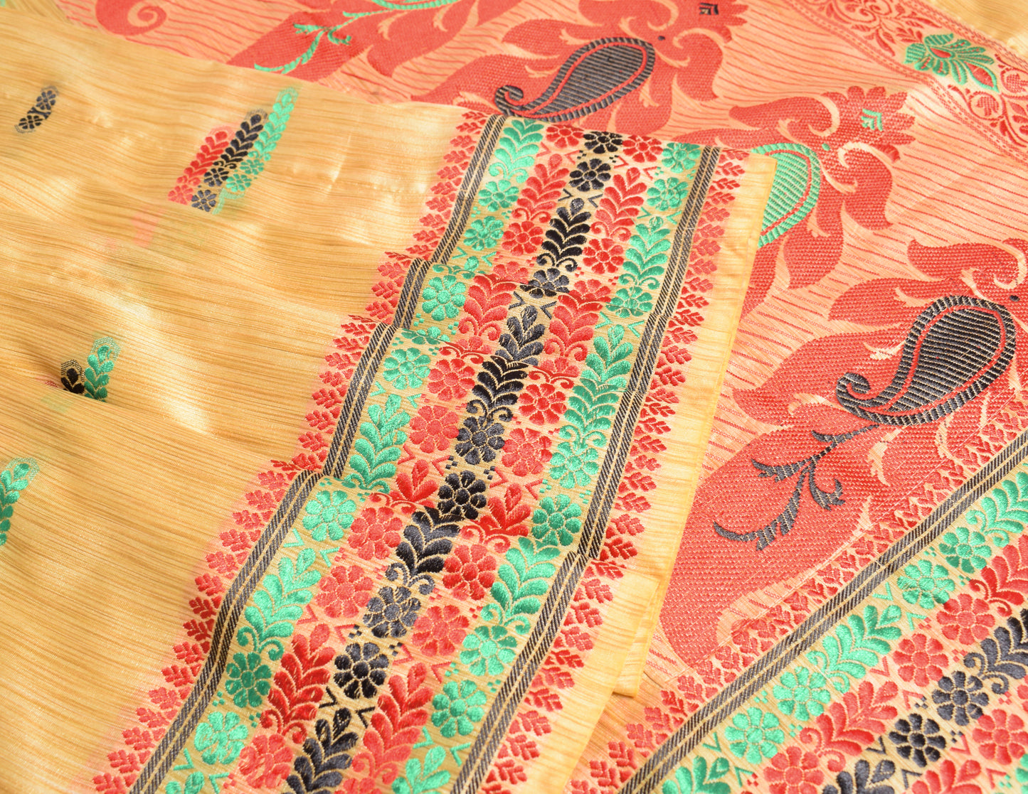 Sushila Vintage Cream Saree Indian Art Silk Hand Woven Paisley Craft Sari 6YD Fabric