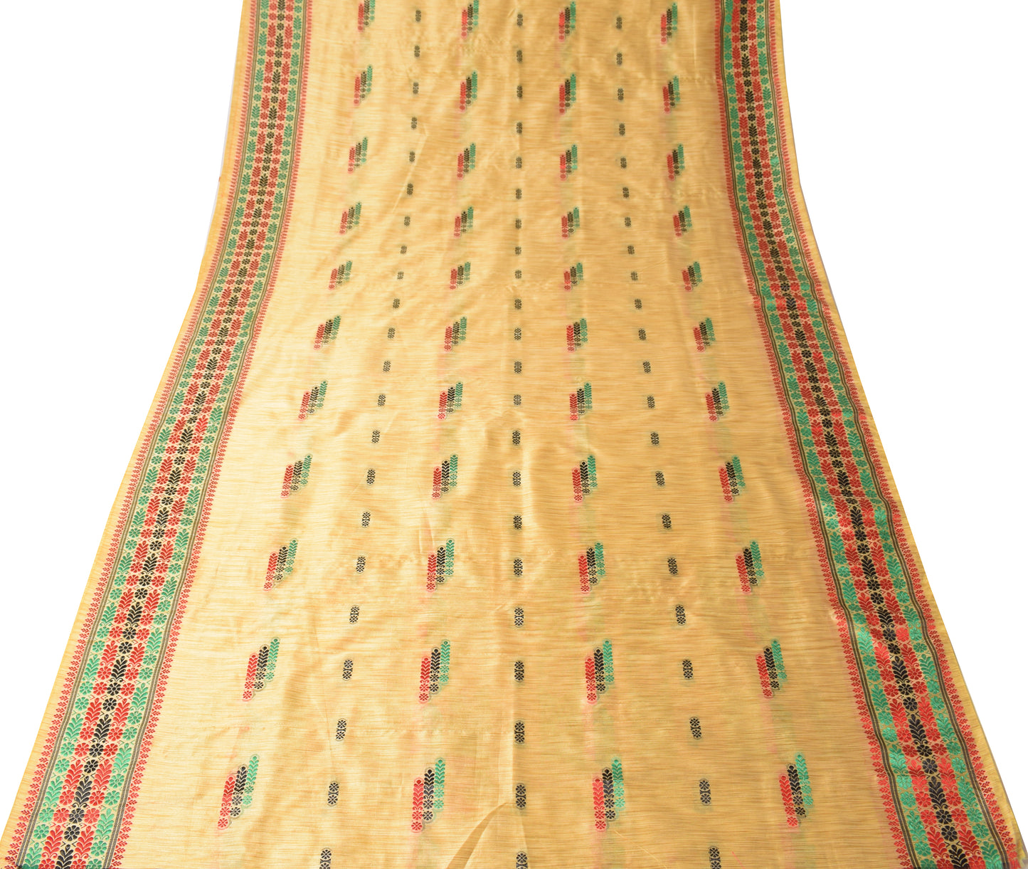 Sushila Vintage Cream Saree Indian Art Silk Hand Woven Paisley Craft Sari 6YD Fabric