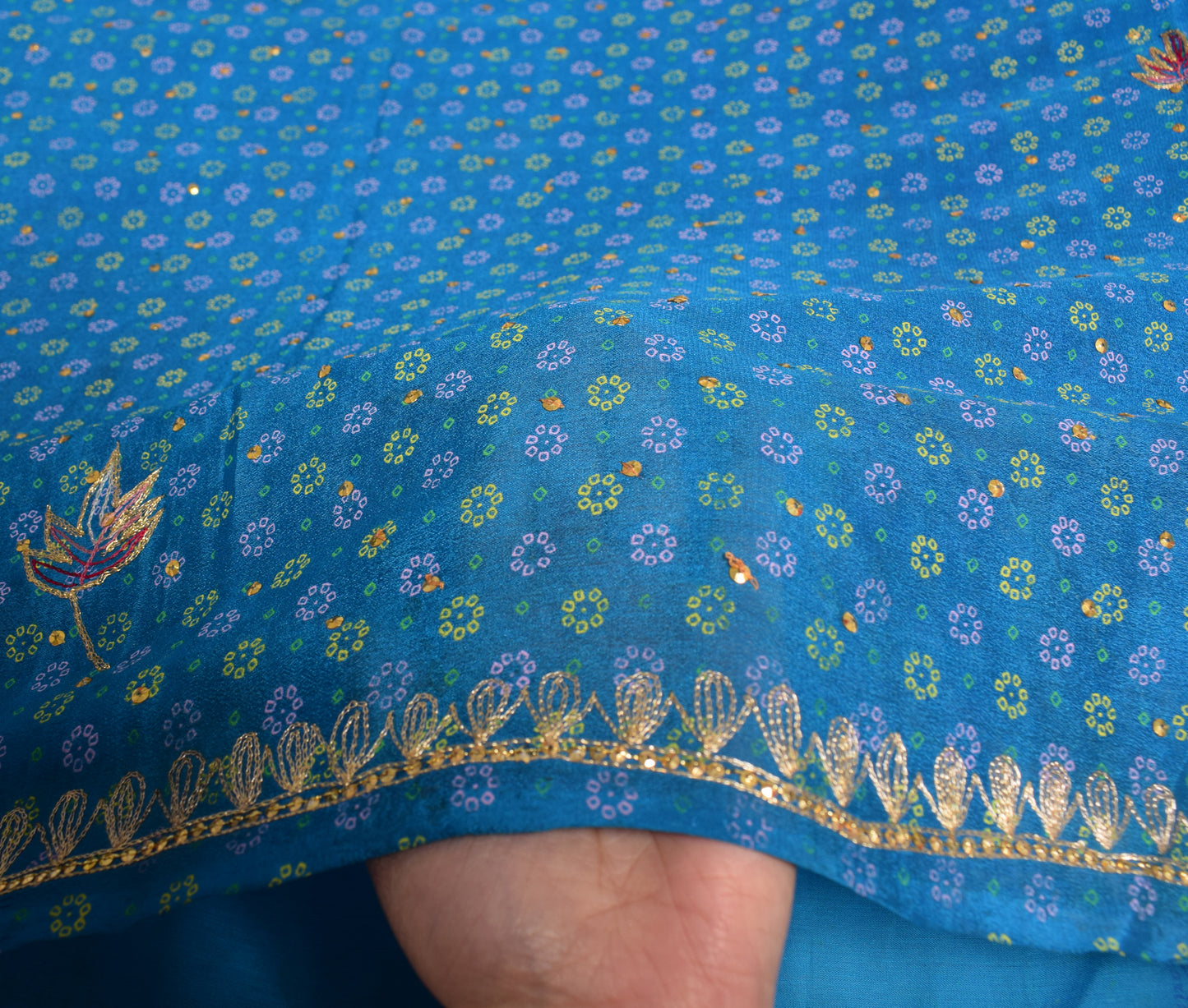 Sushila Vintage Blue Magenta Saree 100% Pure Silk Printed Embroidered Craft Sari Fabric