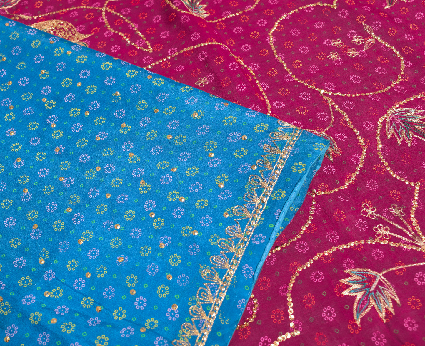 Sushila Vintage Blue Magenta Saree 100% Pure Silk Printed Embroidered Craft Sari Fabric