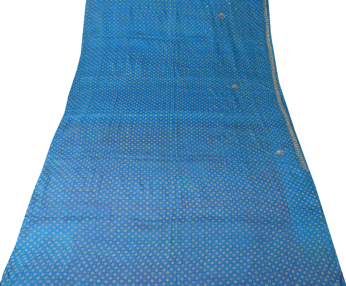 Sushila Vintage Blue Magenta Saree 100% Pure Silk Printed Embroidered Craft Sari Fabric