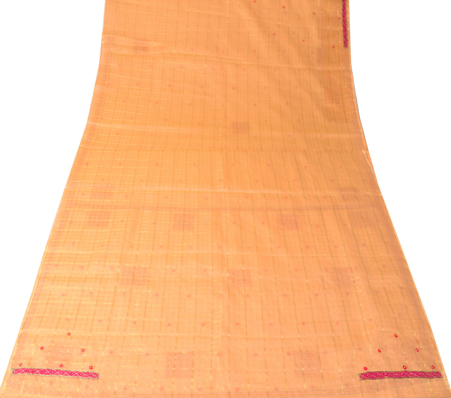 Sushila Vintage Peach Zari Woven Saree Bandhani Patch Work Pure Cotton Silk Sari with Blouse Fabric