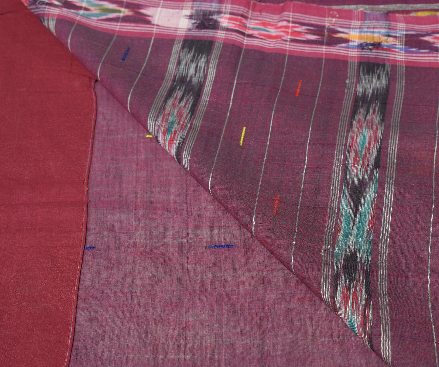 Sushila Vintage Brown Saree Pure Cotton Hand Woven Ikat Patola Sari 6 Yard Fabric