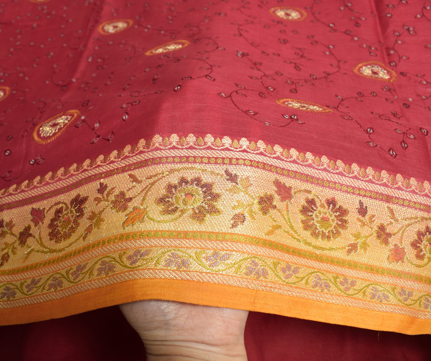 Sushila Vintage Maroon Saree Pure Silk Embroidered Woven Border Pallu Sari Fabric