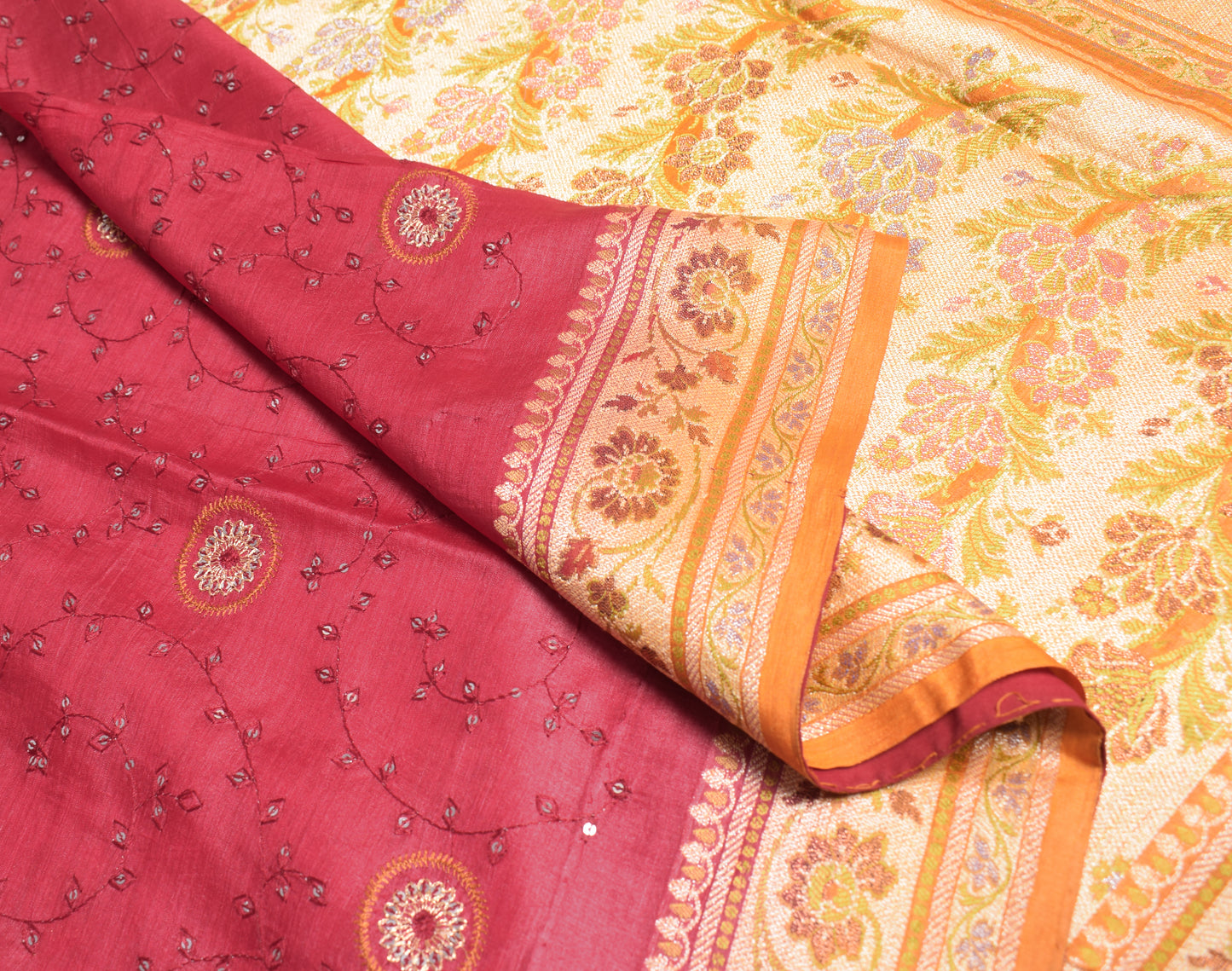 Sushila Vintage Maroon Saree Pure Silk Embroidered Woven Border Pallu Sari Fabric