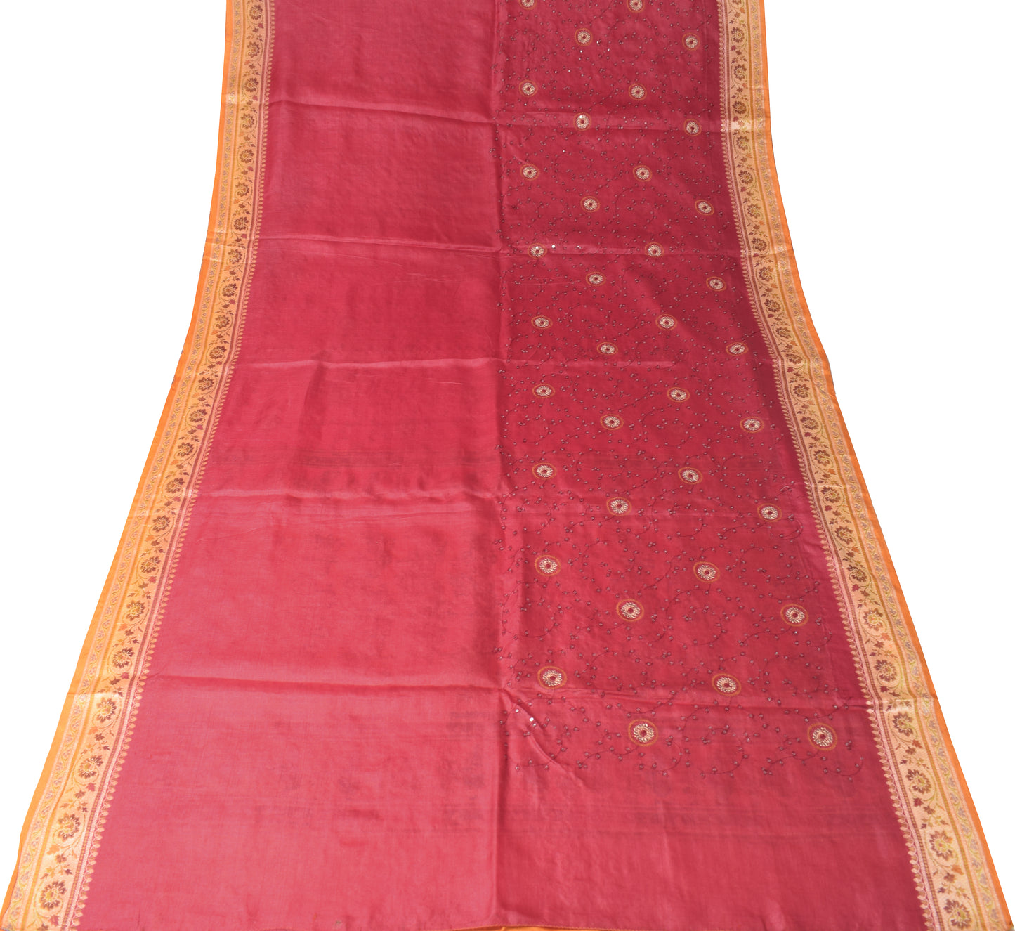 Sushila Vintage Maroon Saree Pure Silk Embroidered Woven Border Pallu Sari Fabric