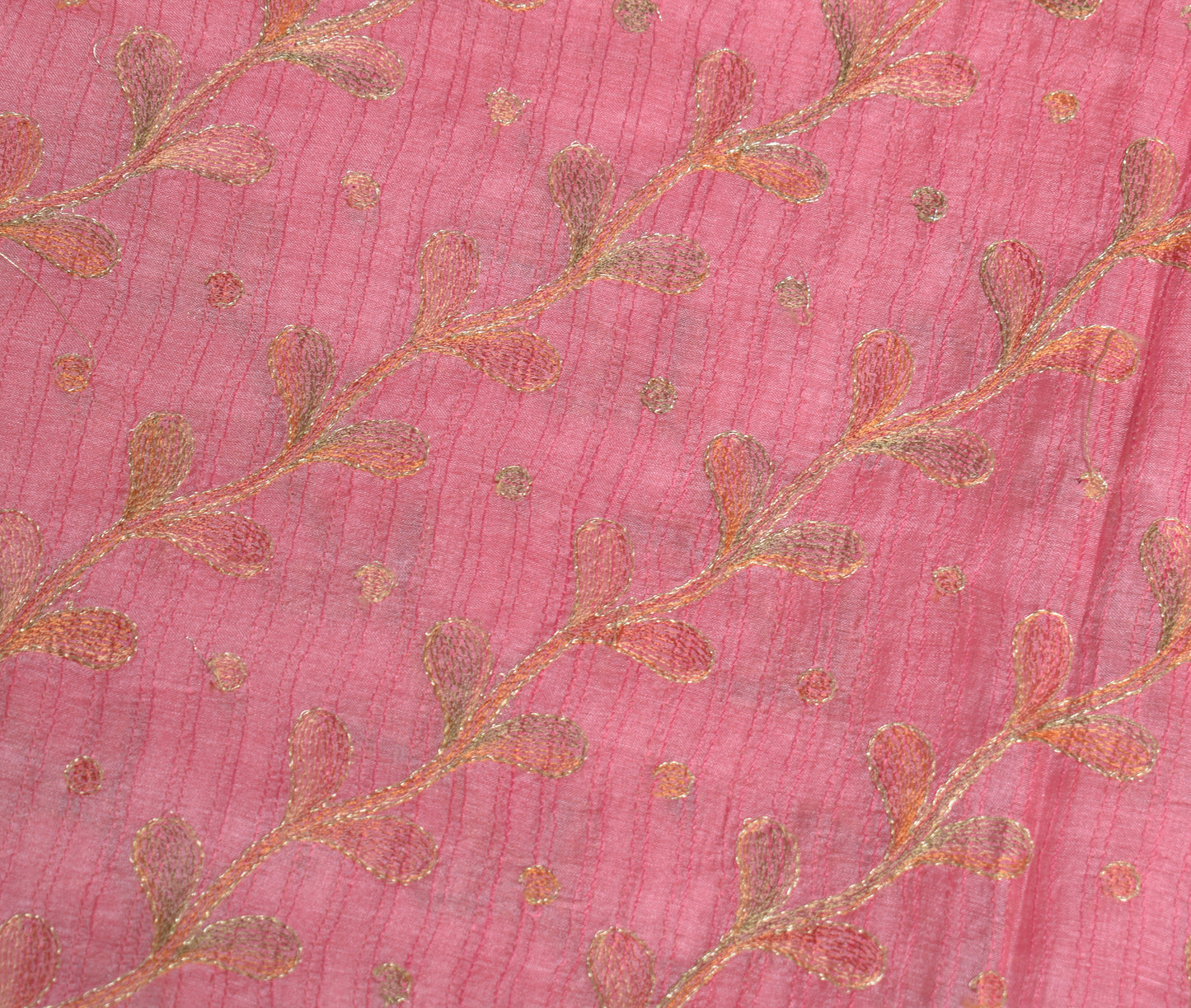 Sushila Vintage Woven Pink Saree Pure Tussar Silk Embroidered Sari Craft Fabric