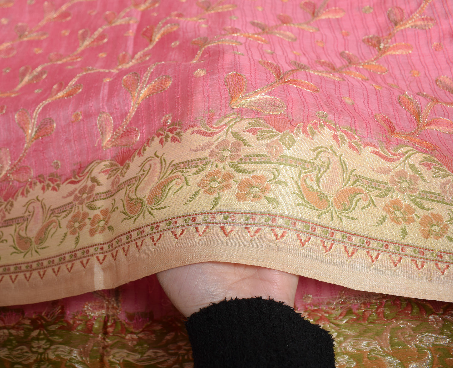 Sushila Vintage Woven Pink Saree Pure Tussar Silk Embroidered Sari Craft Fabric