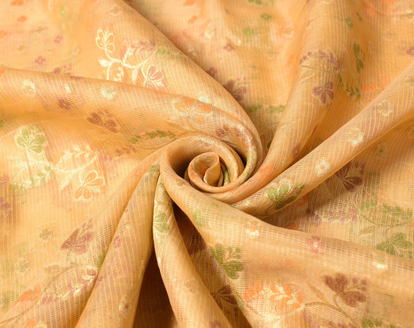 Sushila Vintage Cream Saree Pure Silk Woven Brocade Floral Sari 5Y Craft Fabric