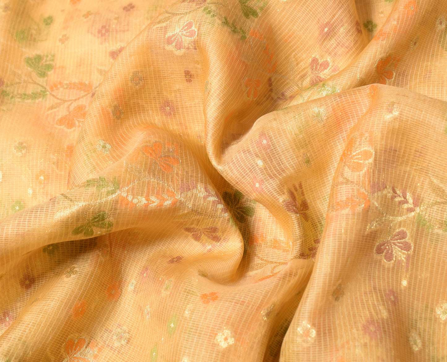 Sushila Vintage Cream Saree Pure Silk Woven Brocade Floral Sari 5Y Craft Fabric