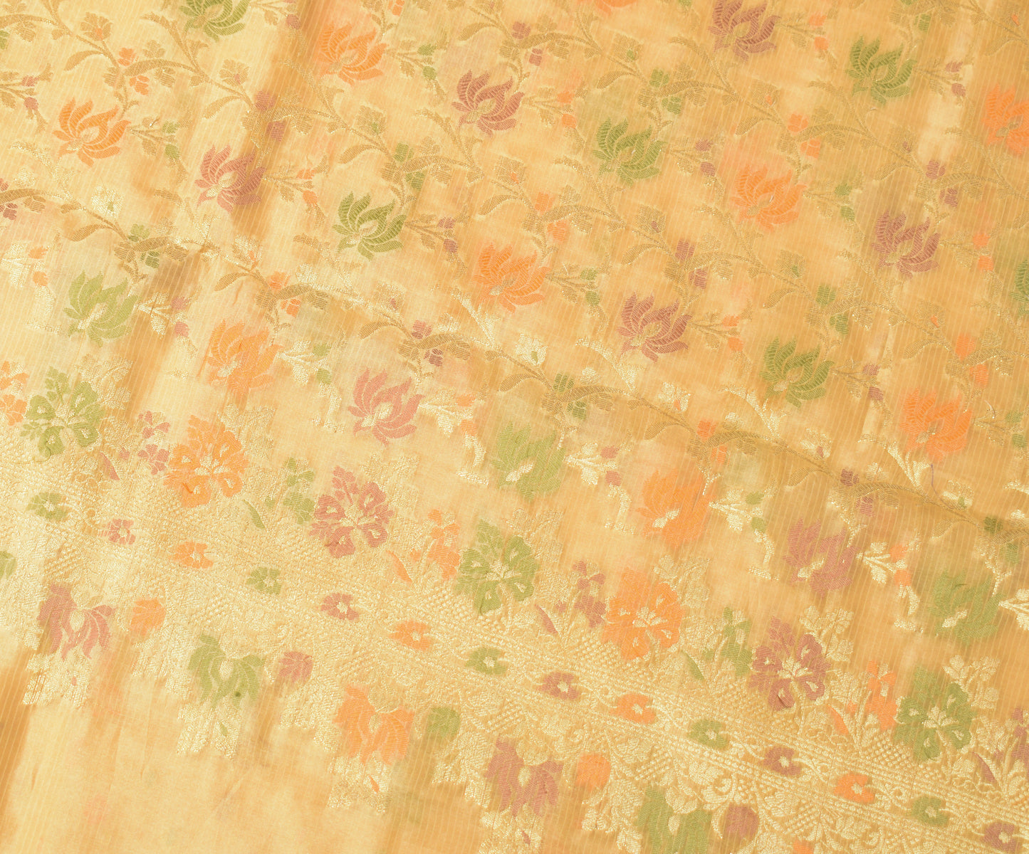 Sushila Vintage Cream Saree Pure Silk Woven Brocade Floral Sari 5Y Craft Fabric