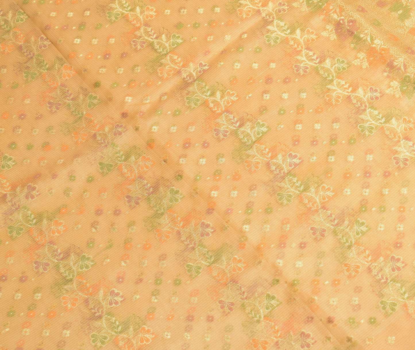 Sushila Vintage Cream Saree Pure Silk Woven Brocade Floral Sari 5Y Craft Fabric
