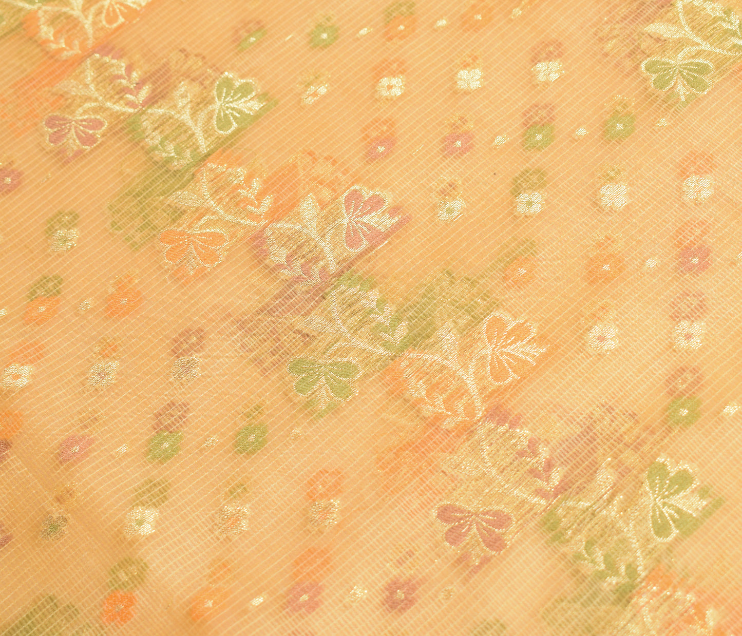 Sushila Vintage Cream Saree Pure Silk Woven Brocade Floral Sari 5Y Craft Fabric