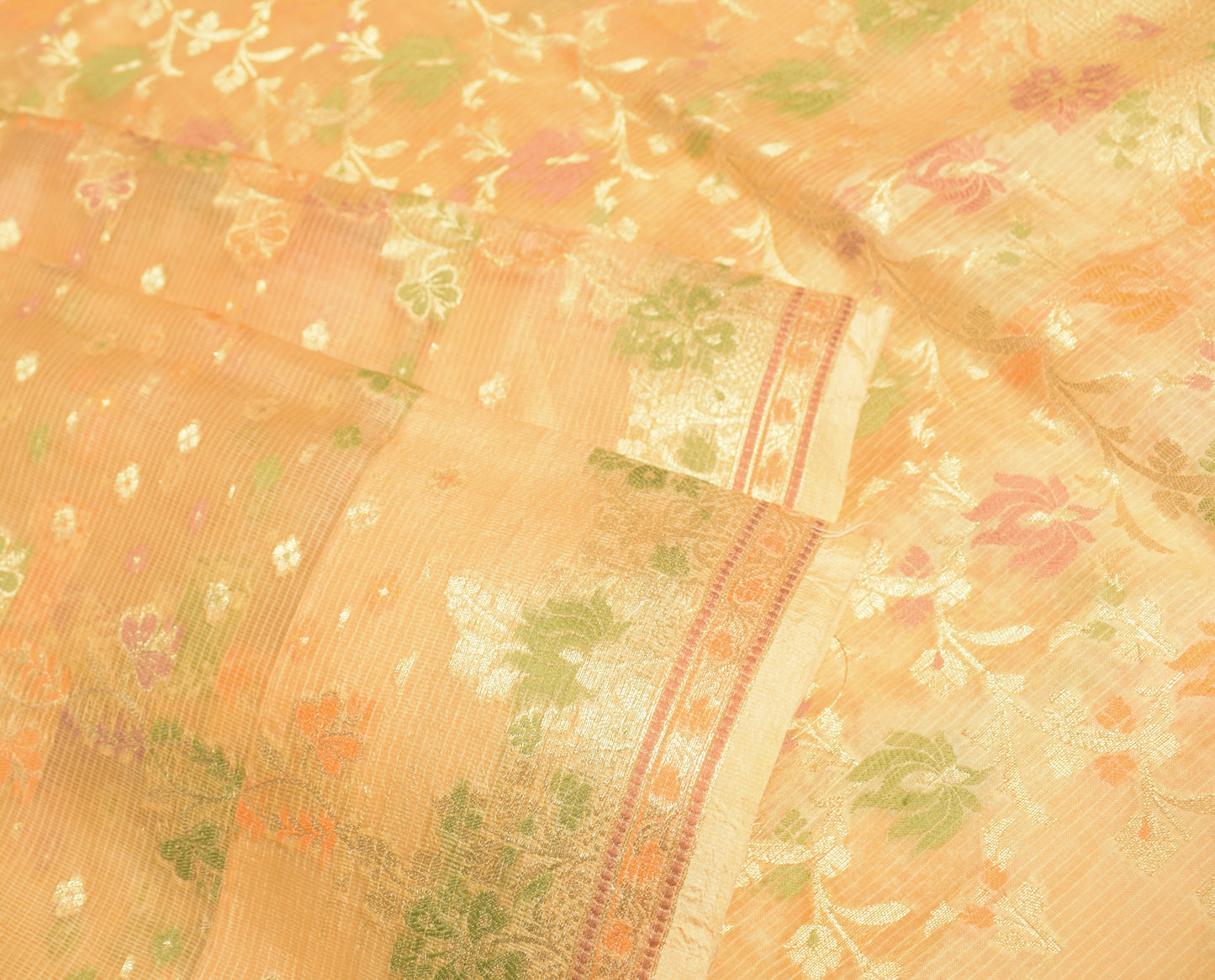 Sushila Vintage Cream Saree Pure Silk Woven Brocade Floral Sari 5Y Craft Fabric