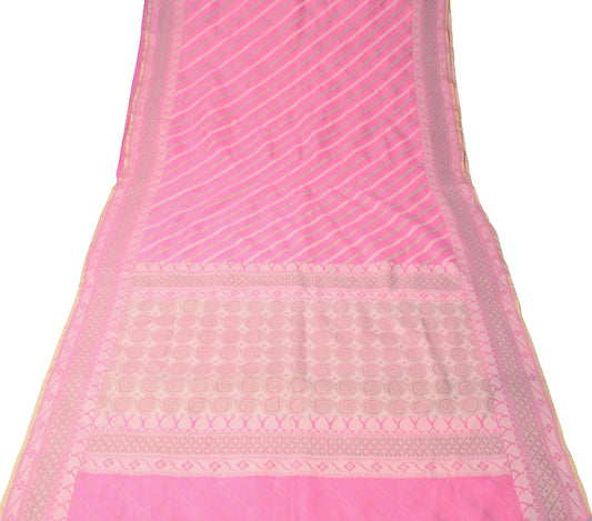 Sushila Vintage Pink Indian Saree Art CottonSilk Woven Stripes Sari Craft Fabric