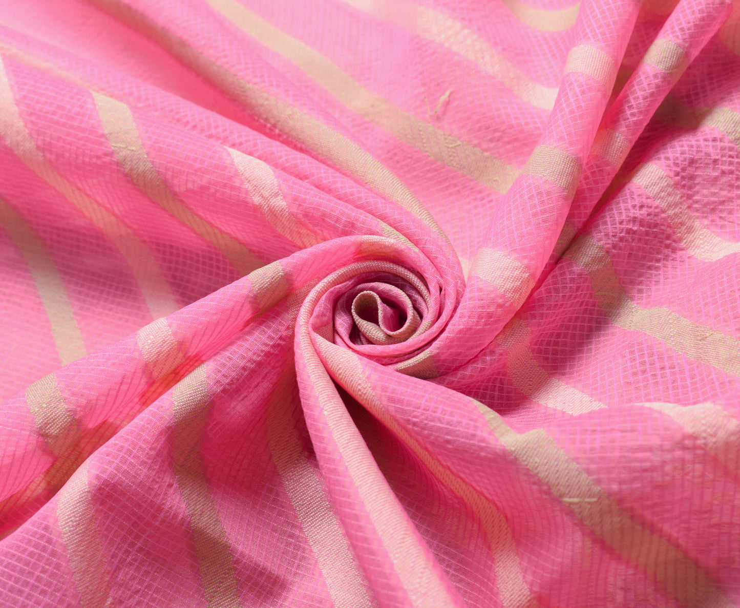 Sushila Vintage Pink Indian Saree Art CottonSilk Woven Stripes Sari Craft Fabric