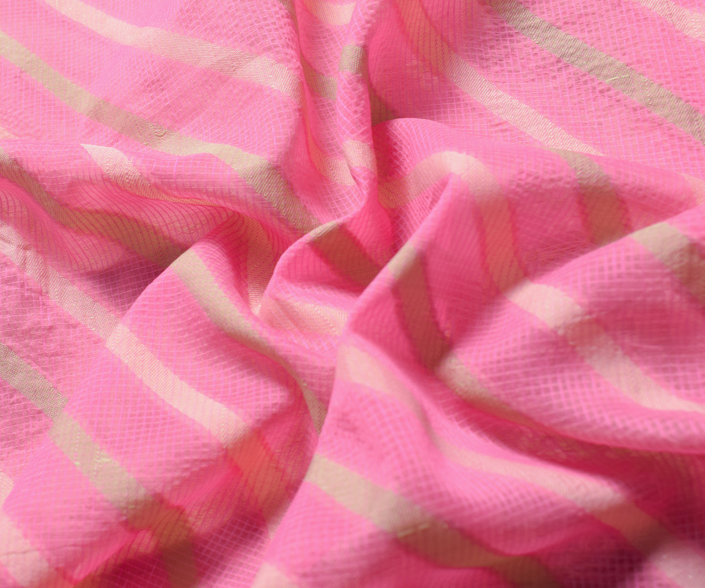 Sushila Vintage Pink Indian Saree Art CottonSilk Woven Stripes Sari Craft Fabric