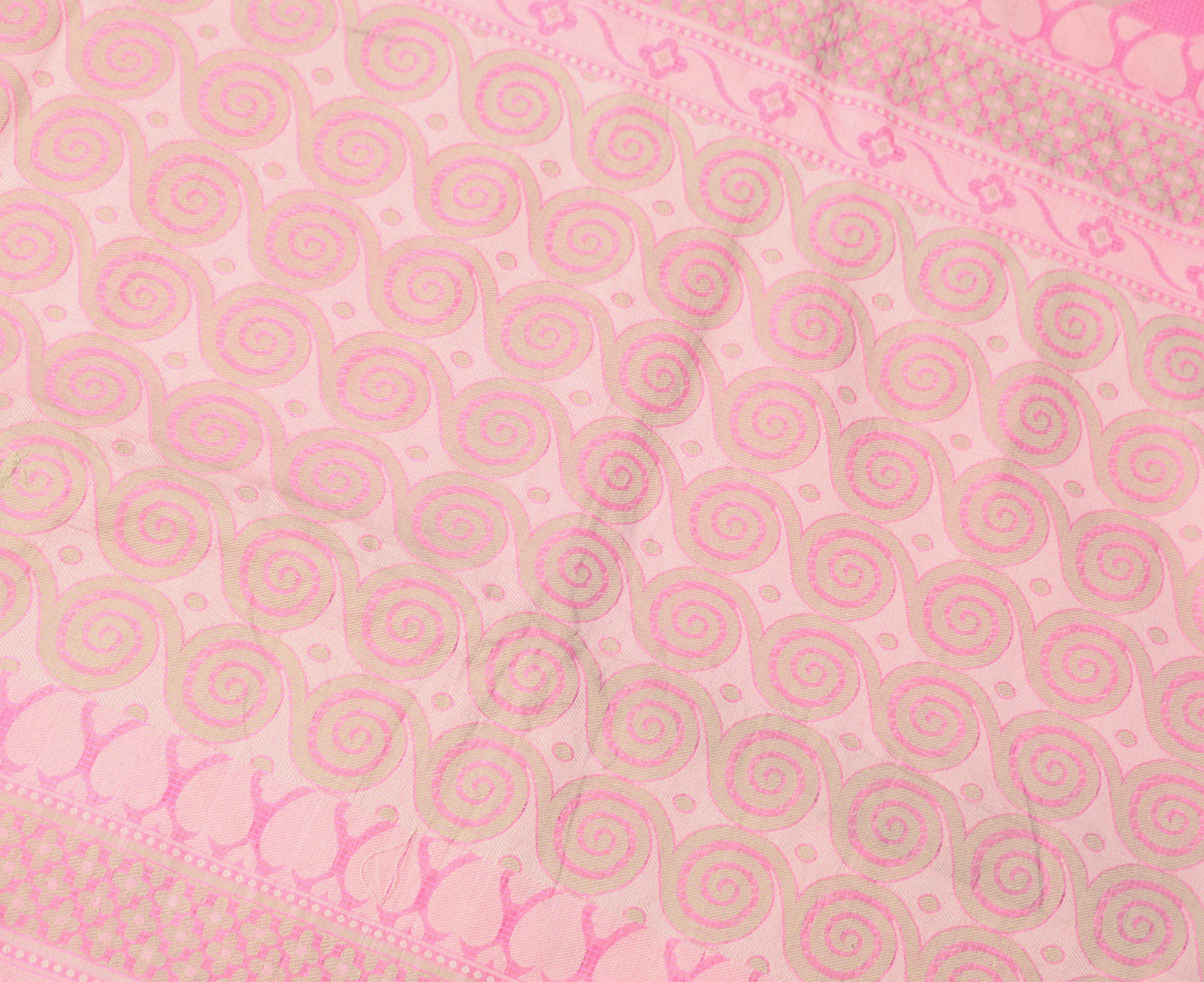 Sushila Vintage Pink Indian Saree Art CottonSilk Woven Stripes Sari Craft Fabric
