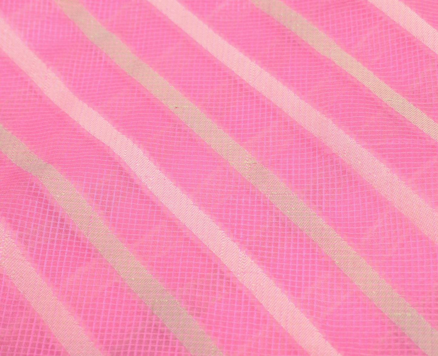 Sushila Vintage Pink Indian Saree Art CottonSilk Woven Stripes Sari Craft Fabric