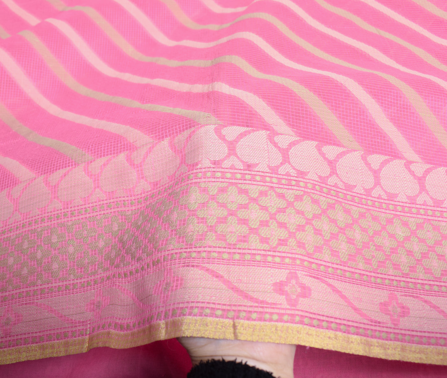 Sushila Vintage Pink Indian Saree Art CottonSilk Woven Stripes Sari Craft Fabric
