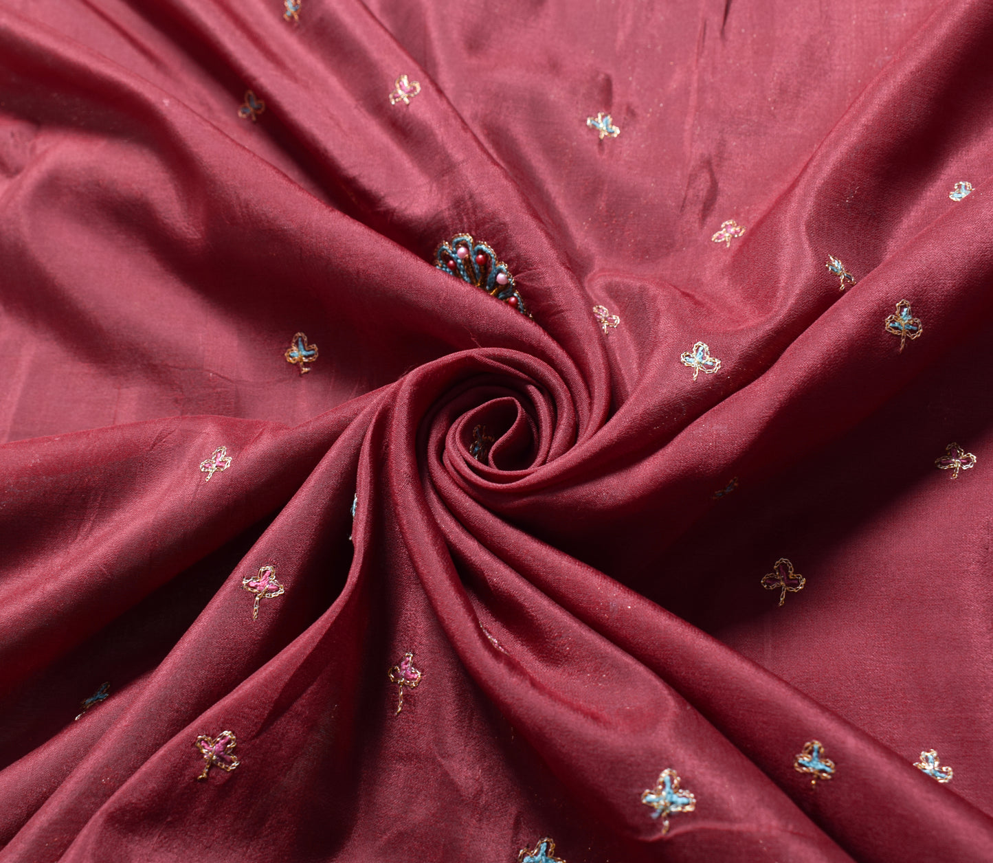 Sushila Vintage Maroon Green Saree Pure Silk Zari Embroidered Floral Sari Fabric