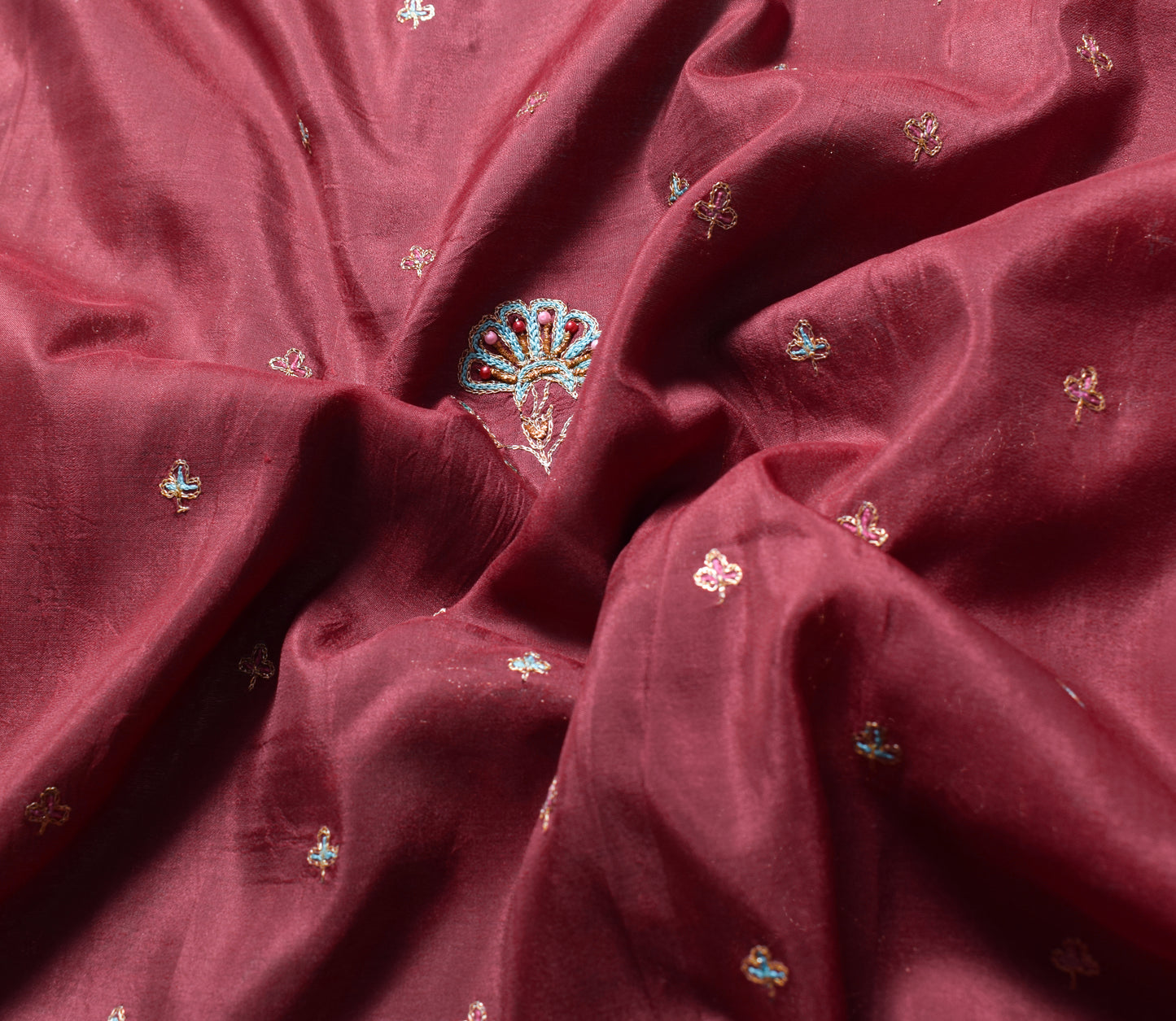 Sushila Vintage Maroon Green Saree Pure Silk Zari Embroidered Floral Sari Fabric