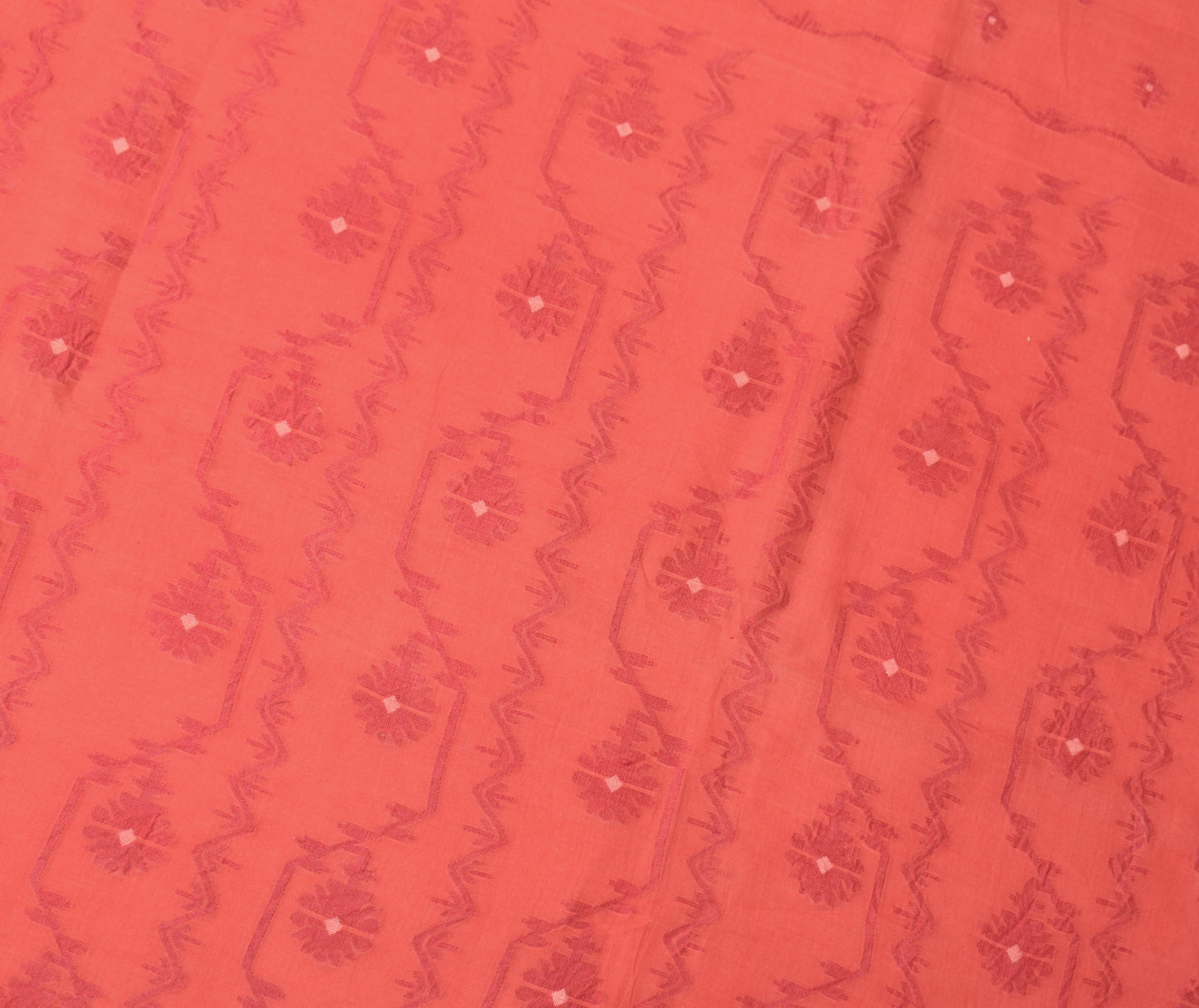 Sushila Vintage Red Saree Pure Cotton Bengal Tant Woven Floral Sari Craft Fabric