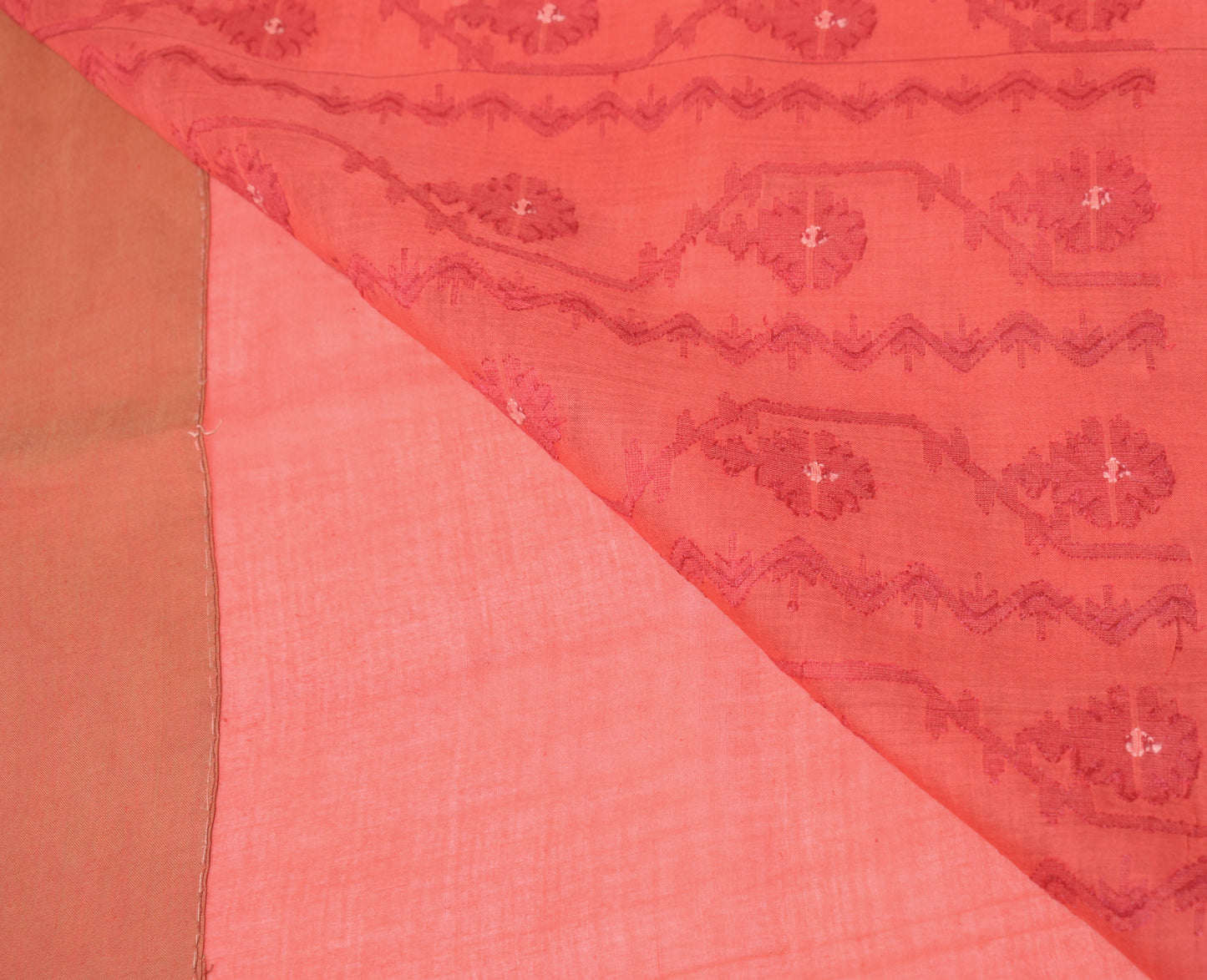 Sushila Vintage Red Saree Pure Cotton Bengal Tant Woven Floral Sari Craft Fabric