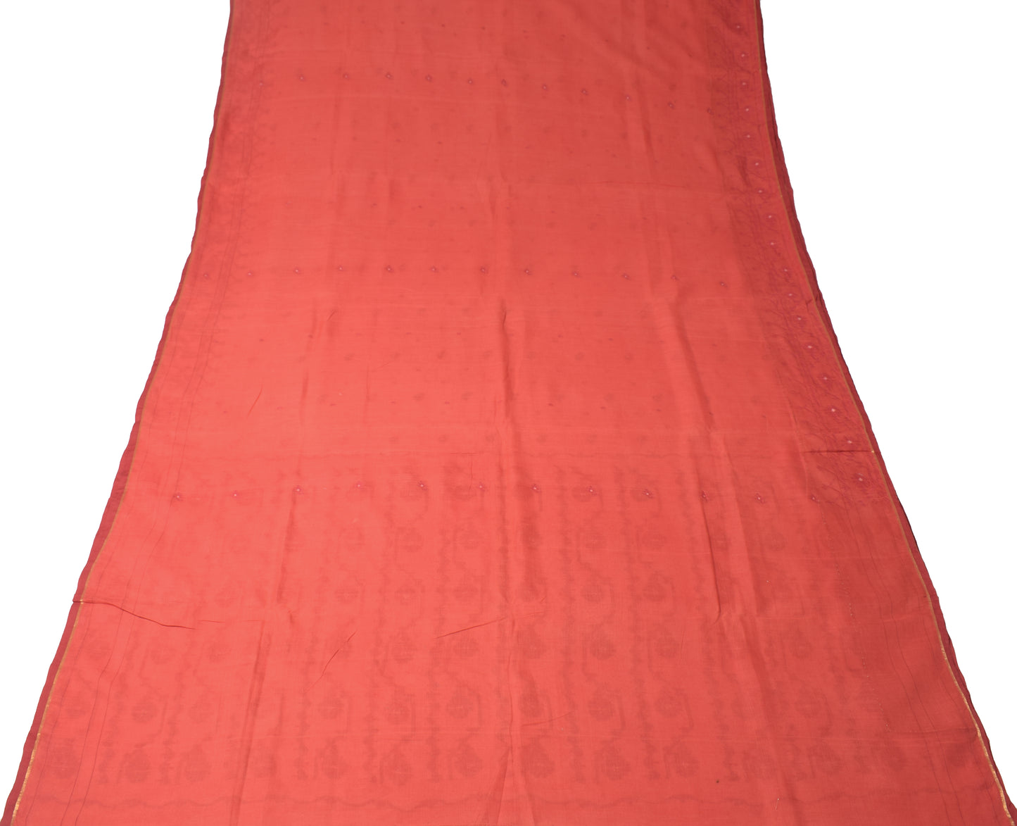 Sushila Vintage Red Saree Pure Cotton Bengal Tant Woven Floral Sari Craft Fabric