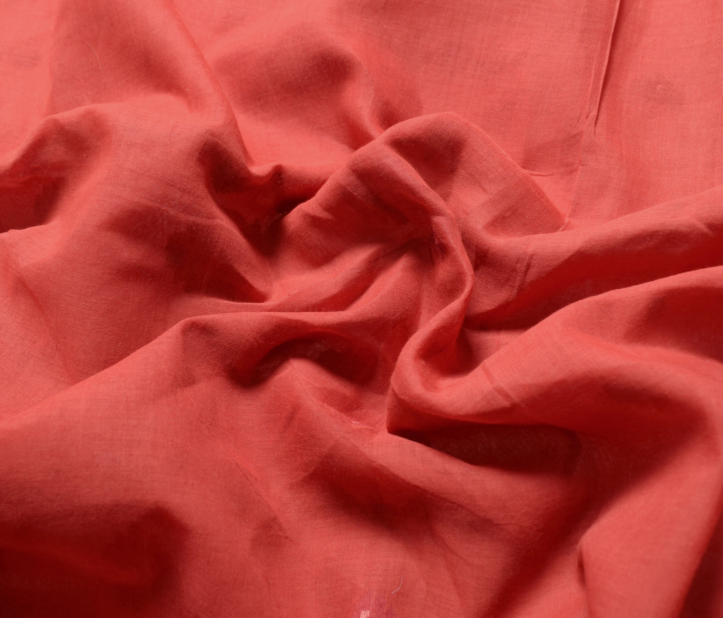 Sushila Vintage Red Saree Pure Cotton Bengal Tant Woven Floral Sari Craft Fabric