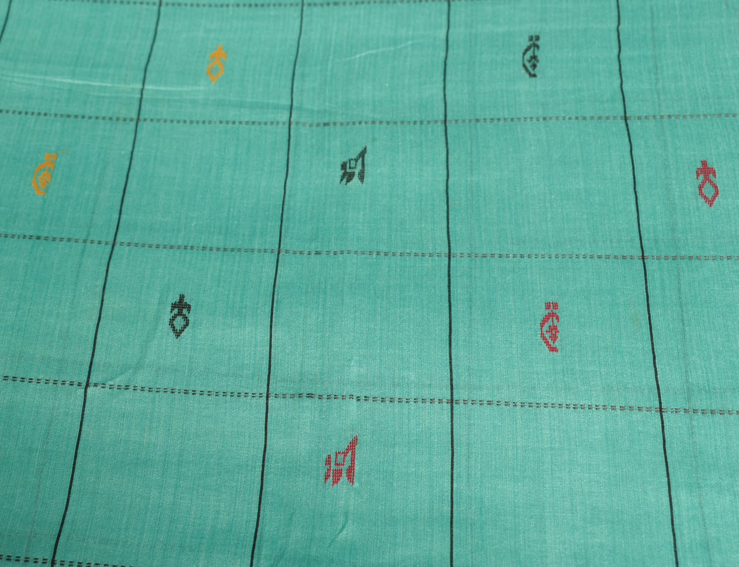 Sushila Vintage Aqua Green Saree Pure Cotton Hand Woven Floral Soft Sari Fabric