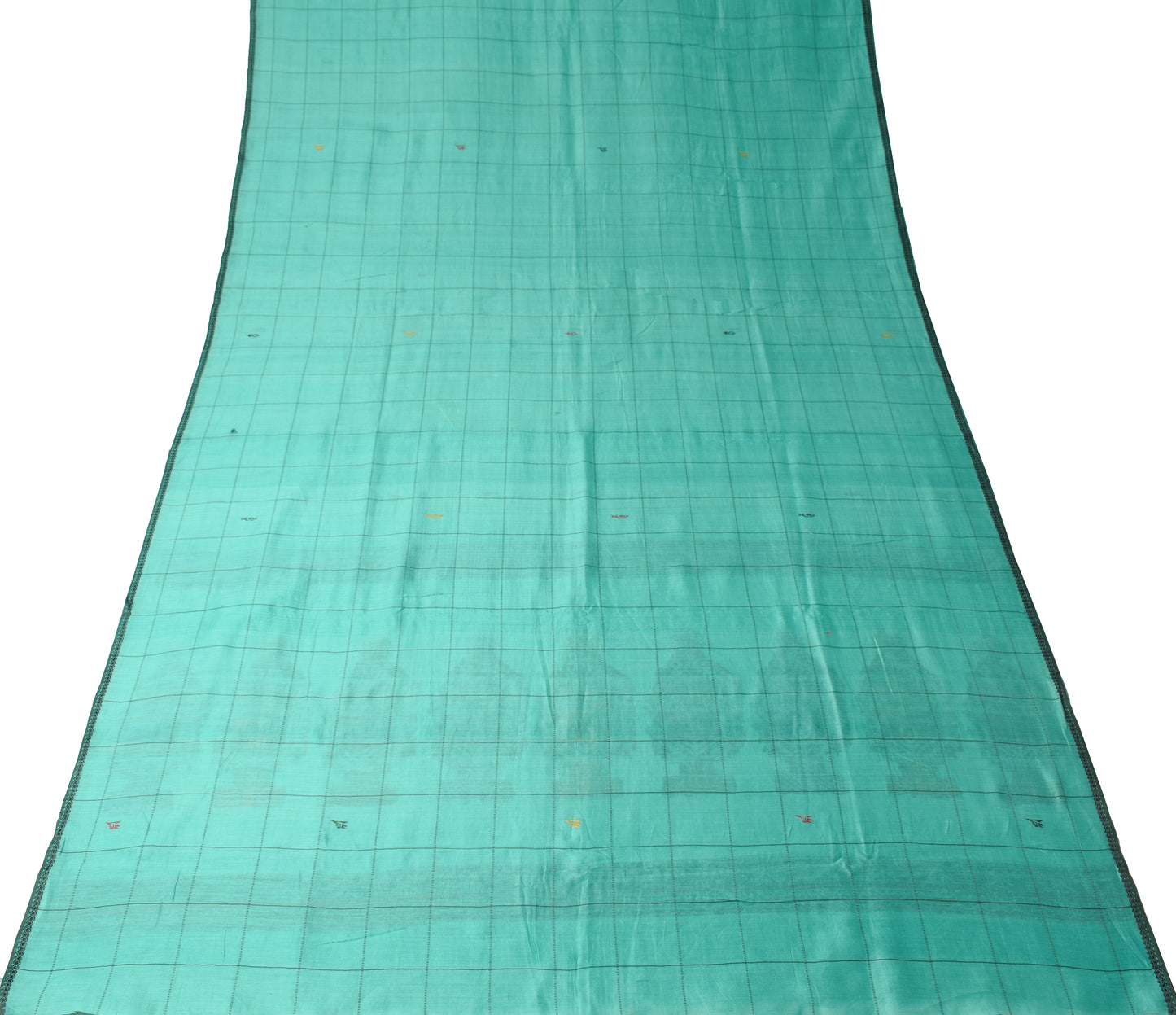 Sushila Vintage Aqua Green Saree Pure Cotton Hand Woven Floral Soft Sari Fabric