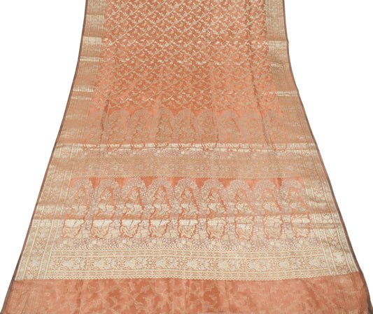 Sushila Vintage Brown HEAVY Saree Tissue Banarasi Handloom Floral Zari 6YD Sari