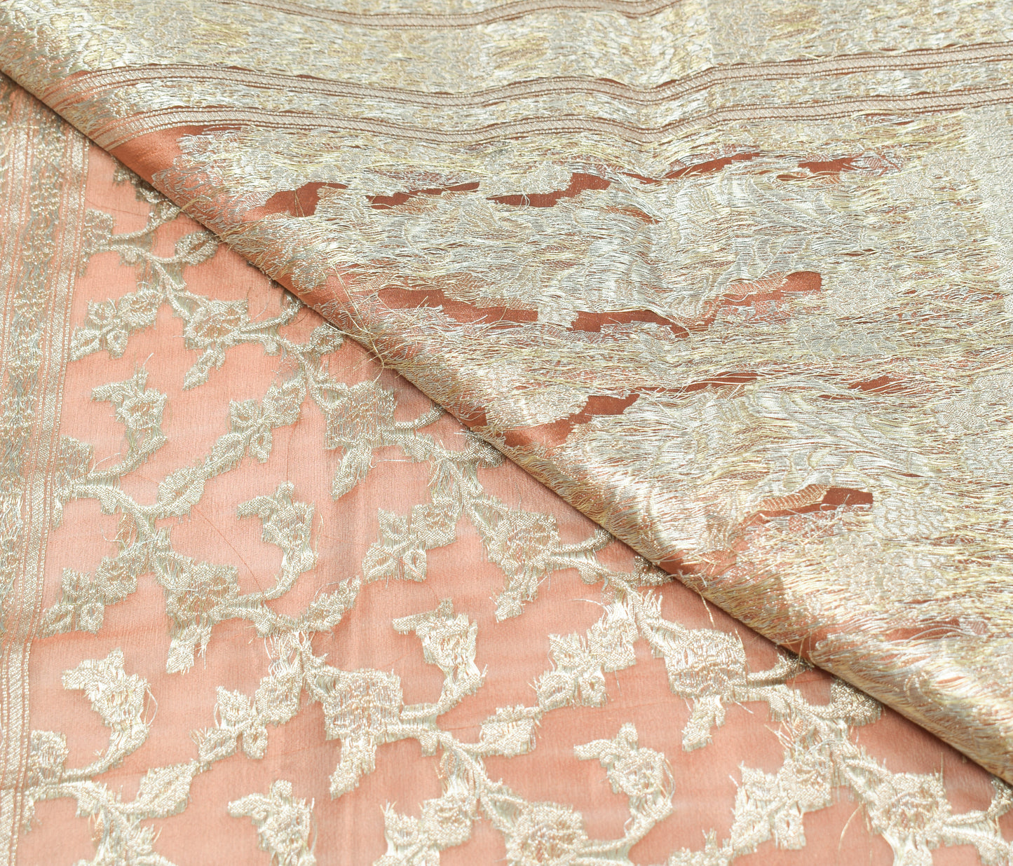 Sushila Vintage Brown HEAVY Saree Tissue Banarasi Handloom Floral Zari 6YD Sari