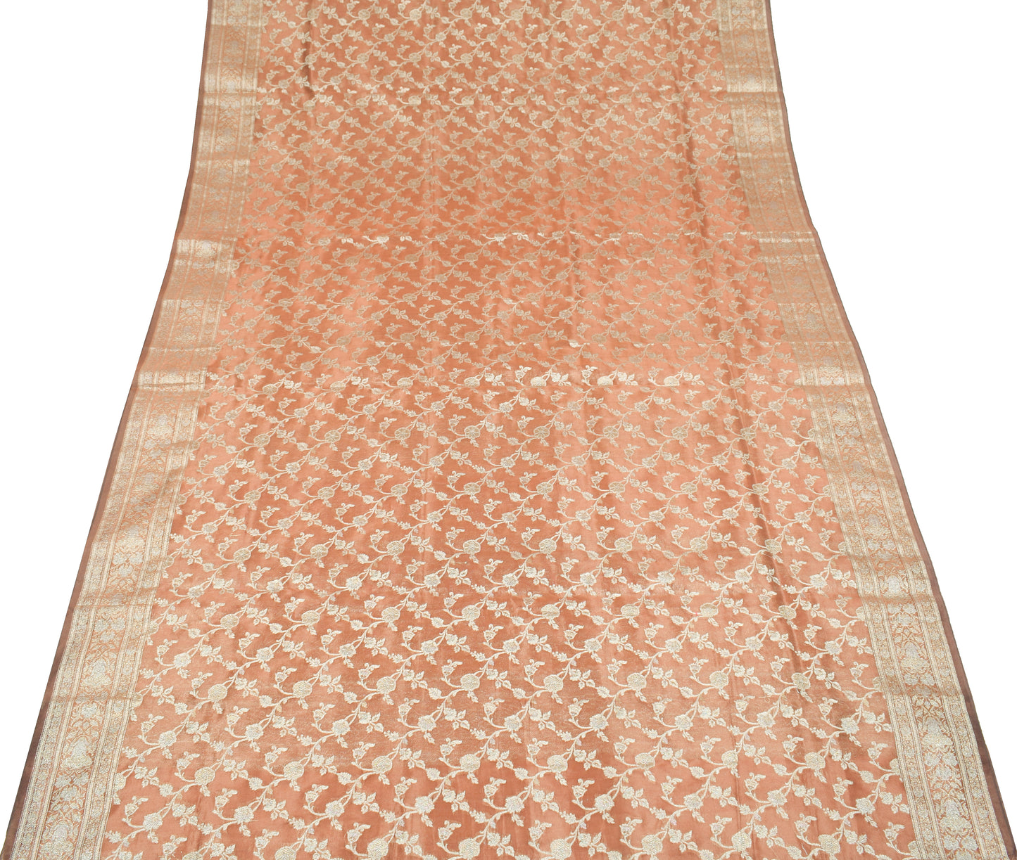 Sushila Vintage Brown HEAVY Saree Tissue Banarasi Handloom Floral Zari 6YD Sari
