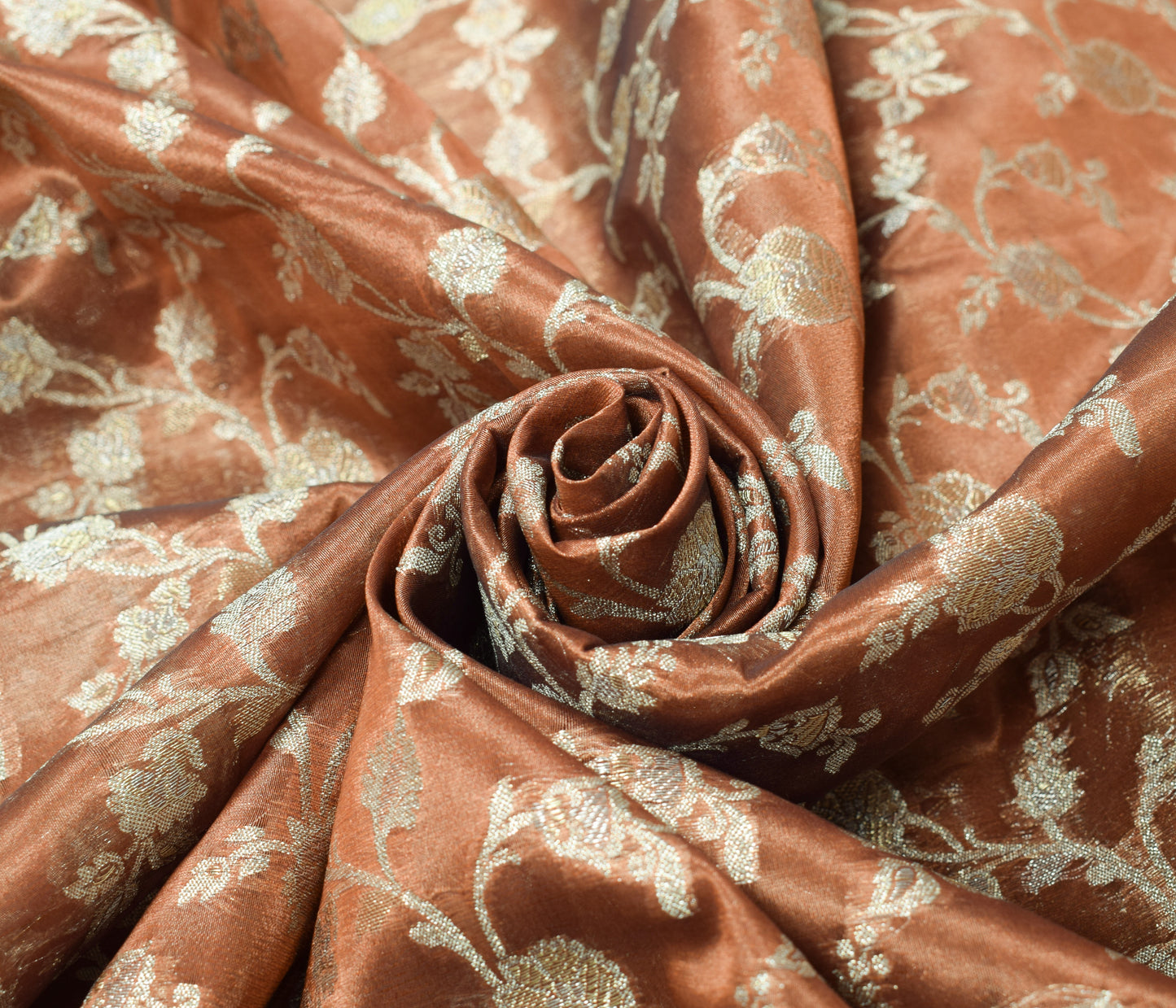 Sushila Vintage Brown HEAVY Saree Tissue Banarasi Handloom Floral Zari 6YD Sari