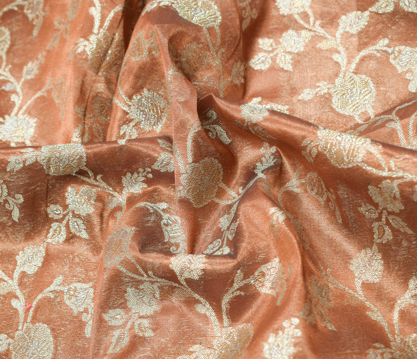 Sushila Vintage Brown HEAVY Saree Tissue Banarasi Handloom Floral Zari 6YD Sari
