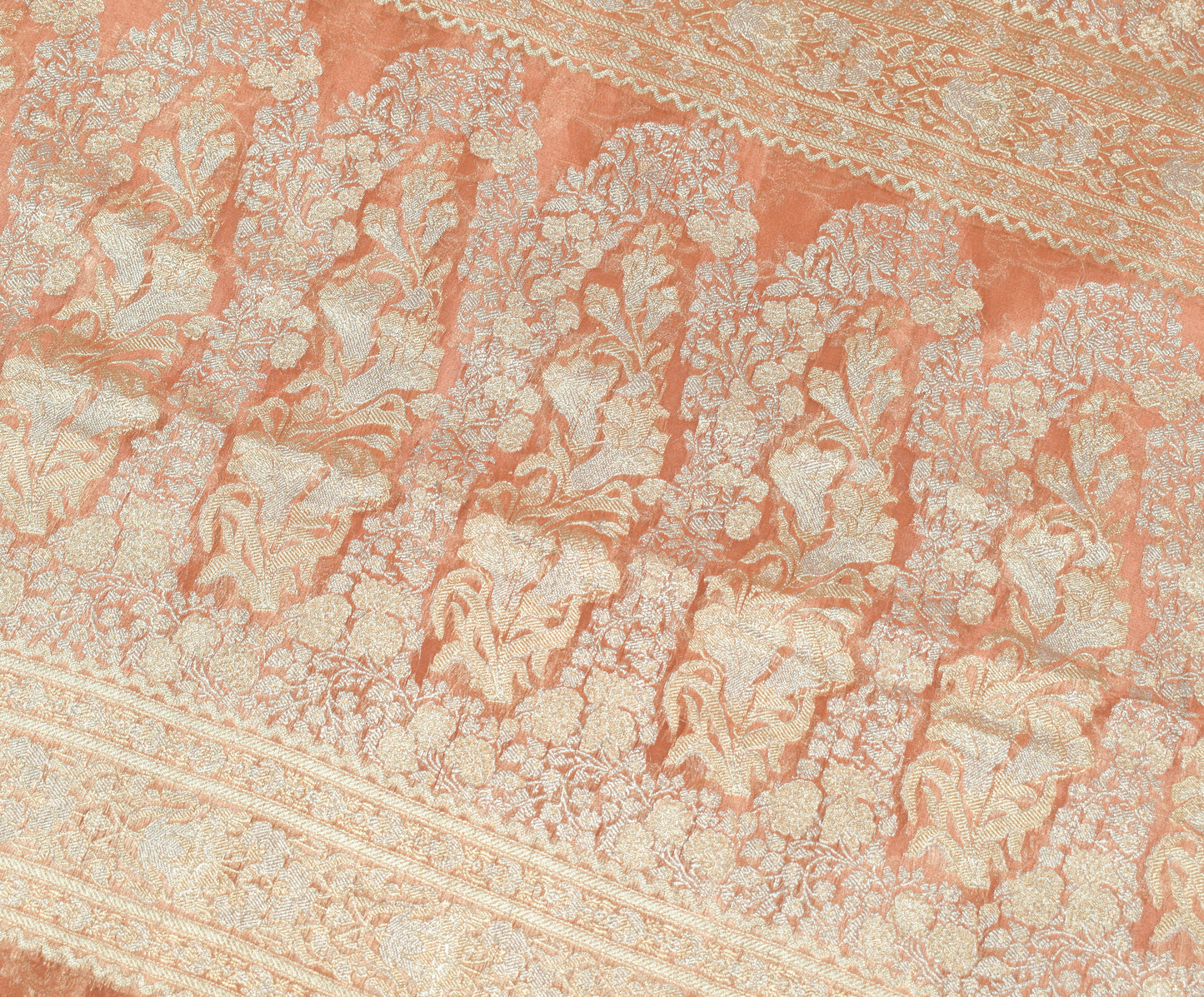 Sushila Vintage Brown HEAVY Saree Tissue Banarasi Handloom Floral Zari 6YD Sari
