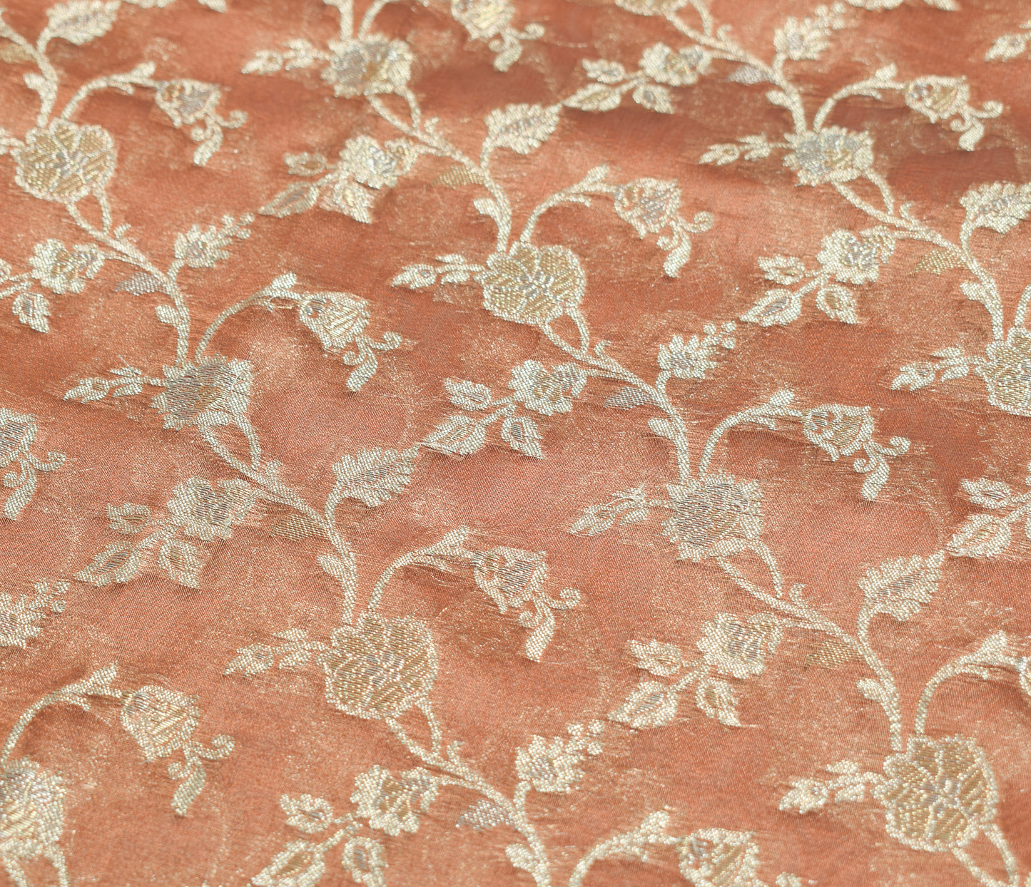 Sushila Vintage Brown HEAVY Saree Tissue Banarasi Handloom Floral Zari 6YD Sari
