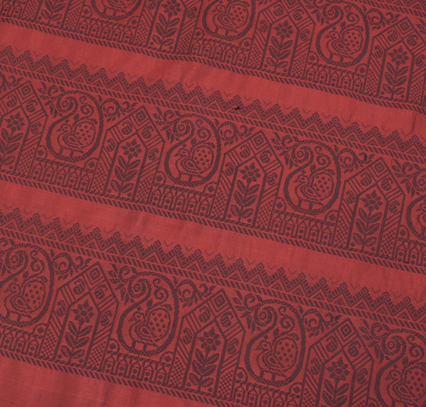 Sushila Vintage Handloom Maroon Saree Pure Cotton Silk Peacock Woven 6YD Sari Fabric